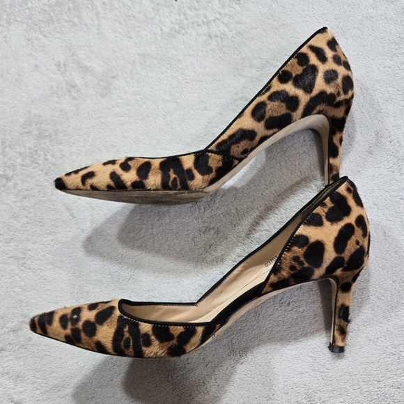 J. Crew Collection Calf Hair Leather Leopard Print Half D'Orsay Kitten Heels - Picture 8 of 13